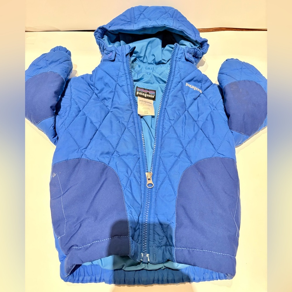 Patagonia Baby Puff Rider Jacket Blue 18 Months Detachable Hood